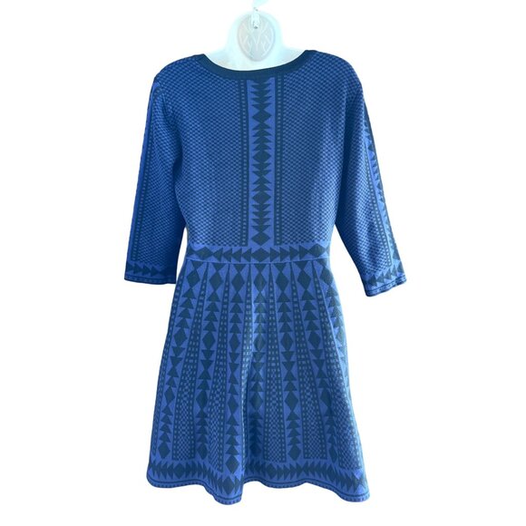 Nina Leonard Sweater‎ Dress Womens L Blue Aztec  Geometric Whimsygoth Dark Fairy - Picture 2 of 11